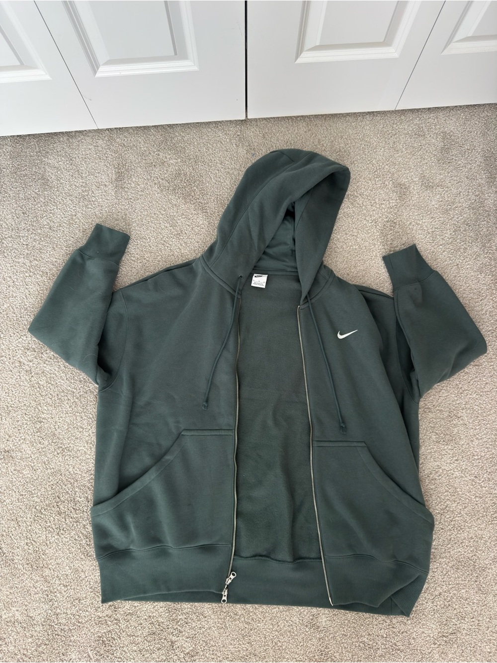 Nike Olive Green Zip Hoodie with Swoosh Tag